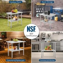 Stainless Steel Table For Prep & Work, 2-Tier Shelf Commercial Metal Worktable Adjustable Height & Leveling Feet, Extra Strength Kitchen Storage Rack -Furniture GUEST afe2c951 4e07 4222 8b31 483648702706