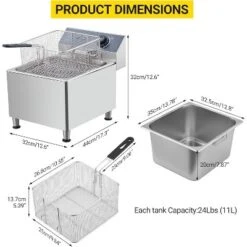 Deep Fryer, Commercial Dual 11L Electric Fryer 3400W - Twin Baskets With Stainless Steel For Restaurant, Food Truck -Furniture GUEST b0091f81 68e1 4567 a901 b3bbdc709bee