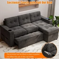 Sofa Bed, 84 Inch Sleeper Sofa With Pull Out Bed And Charging Ports, L Shaped Couches For Living Room With 2 Storage Armrests And 2 Cup Holders 18 Sofa Bed, 84 Inch Sleeper Sofa With Pull Out Bed And Charging Ports, L Shaped Couches For Living Room With 2 Storage Armrests And 2 Cup Holders -Furniture GUEST b054c5ec 1ffd 4716 91a3 b210ff7b59a9