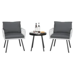 TROPOW 3-Piece Grey Outdoor Patio Furniture Set ¨C L-Shaped Rattan Sofa With Coffee Table & Cushions For Garden/Balcony (Boho Style) -Furniture GUEST b05aec40 355e 4bd5 9b9f 8001ad793796