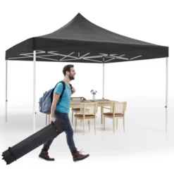 10x10 Patio Pop Up Canopy Tent, Commercial Instant Canopy With Roller Bag And PU Coating Waterproof Fabric, All Season Heavy Duty Sun Shelter