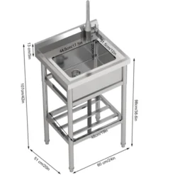 TROPOW Silver Stainless Steel Utility Sink – Freestanding Single Bowl With Pull-Out Faucet For Kitchen/Laundry/Garage