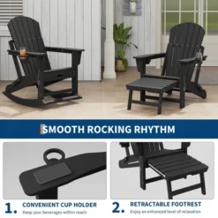 Rocking Adirondack Chairs, Folding Adirondack Rocking Chair With Footrest, Adirondack RockingChair Outdoor With Retractable Ottoman And Cup Holder -Furniture GUEST b11accdd 801f 4776 af90 00b76c4c46ad