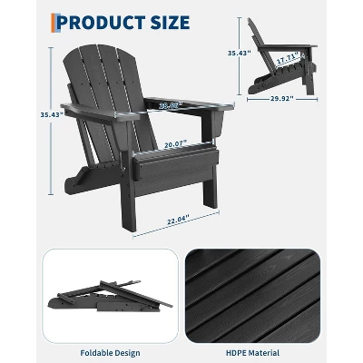 Folding Adirondack Chair, HDPE Outdoor All-Weather Fire Pit Chairs, Outdoor Wooden Lounge Chair, Modern Lounger Adirondack Chairs Ergonomic 4 Folding Adirondack Chair, HDPE Outdoor All-Weather Fire Pit Chairs, Outdoor Wooden Lounge Chair, Modern Lounger Adirondack Chairs Ergonomic - Image 2