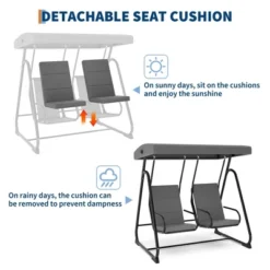 2 Person Porch Swing Chair, Heavy Duty Outdoor Patio Swing Glider With Adjustable Canopy & Removable Cushions, Independent Swing Chairs -Furniture GUEST b1e6e830 bda5 4a04 b72e ebe4904d1443