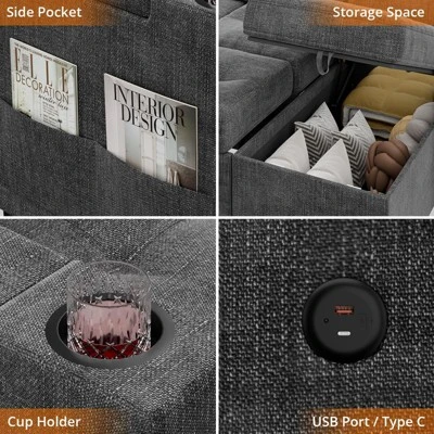 Sofa Bed, 84 Inch Sleeper Sofa With Pull Out Bed And Charging Ports, L Shaped Couches For Living Room With 2 Storage Armrests And 2 Cup Holders 9 Sofa Bed, 84 Inch Sleeper Sofa With Pull Out Bed And Charging Ports, L Shaped Couches For Living Room With 2 Storage Armrests And 2 Cup Holders - Image 7