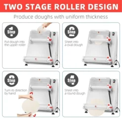 Pizza Dough Roller, Commercial Dough Sheeter - 370W Dual-Roller Electric Stainless Steel, Max 16'' Pasta Maker Compatible