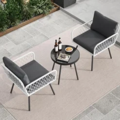 TROPOW 3-Piece Grey Outdoor Patio Furniture Set ¨C L-Shaped Rattan Sofa With Coffee Table & Cushions For Garden/Balcony (Boho Style) -Furniture GUEST b35a9dbc e26a 4fcd a10a e8830649ff54