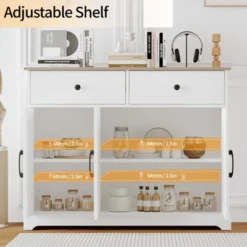 56" Large Sideboard Buffet Cabinet With Storage, Wooden Kitchen Storage Cabinet With Adjustable Shelf, Drawers & Barn Doors, Coffee Bar Buffet Table