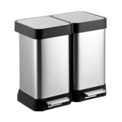 2x6.6 Gal (2x25L) Trash Can, Stainless Steel 2 Compartments Trash Can With Recycling Bin, Soft-Close Lid, Step-on Garbage Bin (No Inner Buckets)