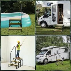 4/3 RV Step Stool With Handrail, Portable Pool Ladder With Non-Skid Tapes, Camper Steps For RV, Mobile Home Stairs Travel Trailers