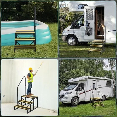 4/3 RV Step Stool With Handrail, Portable Pool Ladder With Non-Skid Tapes, Camper Steps For RV, Mobile Home Stairs Travel Trailers 3 4/3 RV Step Stool With Handrail, Portable Pool Ladder With Non-Skid Tapes, Camper Steps For RV, Mobile Home Stairs Travel Trailers