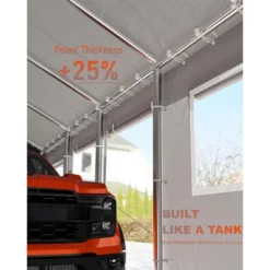 Industrial Carport Shelter - 13x25 Ft Heavy-Duty Steel Frame With PE Cover, 360¡ã Convertible For Vehicles & Events, Silver Gray -Furniture GUEST b728671a 5381 41aa 8344 83fe5385a991
