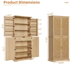 Kitchen Pantry Cabinet, 72-Inch Tall Storage Cabinet With 4 Rattan Doors And Adjustable Shelves, Freestanding Wood Cupboard Organizer -Furniture GUEST b73e52d9 9612 4aa6 a7a4 1c4d2c8eea0f