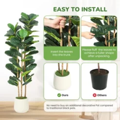 Faux Fiddle Leaf Fig Tree With White Pot, Faux Trees With Artificial Plants 107 Fiddle Leaves Greenery - Lifelike Fake Tree -Furniture GUEST b788b107 8a85 413b 8d42 be615de97708