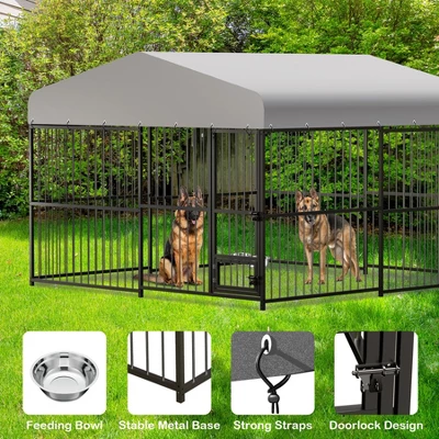 Dog Kennel, 8¡Á4¡Á6FT Large Heavy Duty Outdoor Metal Dog Cage - Weatherproof, Lock, Feeding Bowl & Waterproof Roof (All Breeds) 9 Dog Kennel, 8¡Á4¡Á6FT Large Heavy Duty Outdoor Metal Dog Cage - Weatherproof, Lock, Feeding Bowl & Waterproof Roof (All Breeds) - Image 7