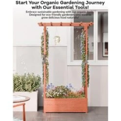 Raised Garden Bed With Trellis, 45 Inch Wood Planter Box With Side Trellis, Hanging Roof, And 4 Drainage Holes, Freestanding Elevated Garden Bed -Furniture GUEST b866b347 a819 4f8a 9373 0520aea6fb36