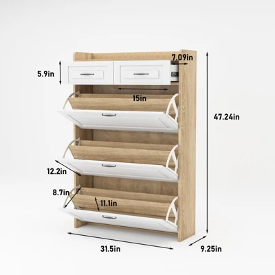 TROPOW Shoe Cabinet With 3 Flip Drawers For Entryway, Shoe Rack Storage Cabinet With 2 Drawers, Shoe Cabinet Organizer For Entrance Hallway,White 6 TROPOW Shoe Cabinet With 3 Flip Drawers For Entryway, Shoe Rack Storage Cabinet With 2 Drawers, Shoe Cabinet Organizer For Entrance Hallway,White - Image 4