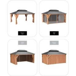 Wood Gazebo, Upgrade Wooden Frame, Double Galvanized Steel Roof, Hardtop Gazebo With Nettings And Curtains For Backyard, Patio, Garden And Lawn -Furniture GUEST b894d46a 3c45 4795 b74f f733163713a9