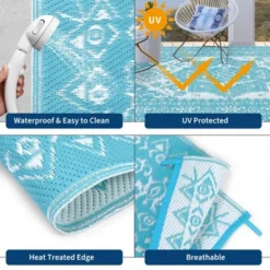 Outdoor Plastic Straw Rug 8x10 Outdoor Rug Waterproof Reversible Large Vintage Medallion Patio Rugs Portable -Furniture GUEST b914aa55 22c9 4df4 953a b43585a8dc1f