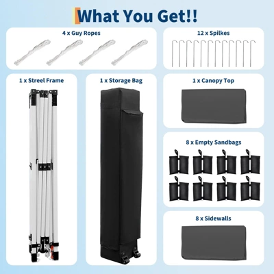 10x30 Pop Up Canopy With 8 Sidewalls - Heavy Duty Outdoor Canopy Tent With Portable Roller Bag 8 10x30 Pop Up Canopy With 8 Sidewalls - Heavy Duty Outdoor Canopy Tent With Portable Roller Bag - Image 6
