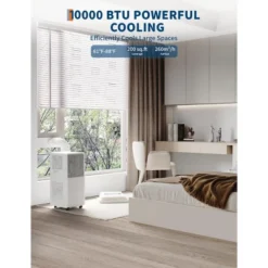 10,000 BTU Portable Air Conditioner 3-in-1 Drainage-Free AC For Bedrooms Dehumidifier, Fan, Sleep Mode, 24-Hour Timer, Remote Control