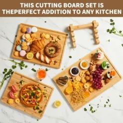 Cutting Board Set, 3-Piece Bamboo Kitchen Chopping Boards With Holder - Deep Juice Groove & Handles For Meat, Veggies, Fruit -Furniture GUEST b9ac5f57 2cc8 41ff 9543 1af714b12221