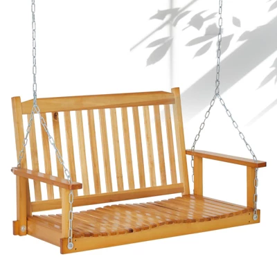 48in Heavy Duty Porch Swing - 440lb Capacity Outdoor Wooden Swing With Hanging Chains Ordinary Model, Rustic Natural Finish 12 48in Heavy Duty Porch Swing - 440lb Capacity Outdoor Wooden Swing With Hanging Chains Ordinary Model, Rustic Natural Finish - Image 10