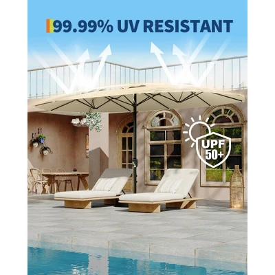 15FT Large Patio Umbrella With Lights, 36 Lights Double-Sided Patio Umbrella With Weighted Base For Poolside Garden Backyard 3 15FT Large Patio Umbrella With Lights, 36 Lights Double-Sided Patio Umbrella With Weighted Base For Poolside Garden Backyard