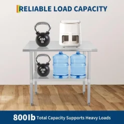 Stainless Steel Table For Prep & Work, 2-Tier Shelf Commercial Metal Worktable Adjustable Height & Leveling Feet, Extra Strength Kitchen Storage Rack -Furniture GUEST ba9269a2 9c37 42bd 8a95 edac07f441cf