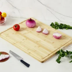 Extra Large Bamboo Cutting Board, Reversible Curved Butcher Block With Deep Juice Groove, Kitchen Chopping Board And Serving Tray