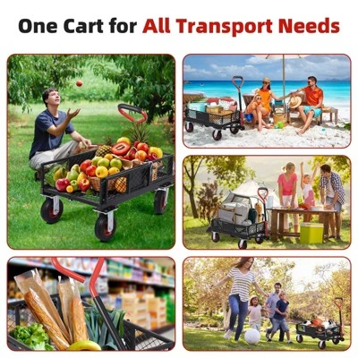 Folding Utility Mesh Steel Garden Carts And Wagons Heavy Duty 360lbs,Folding Utility Wagon Cart W Removable Mesh Sides 9 Folding Utility Mesh Steel Garden Carts And Wagons Heavy Duty 360lbs,Folding Utility Wagon Cart W Removable Mesh Sides - Image 7