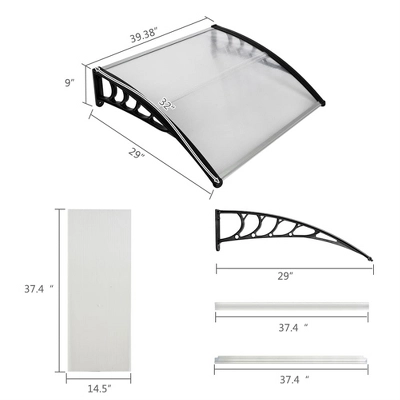 Front Door Canopy, Porch Canopy Outdoor 100 X 80 Cm Curved Transparent Plate + Black Bracket 6 Front Door Canopy, Porch Canopy Outdoor 100 X 80 Cm Curved Transparent Plate + Black Bracket - Image 4