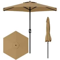 7.5FT Outdoor Patio Umbrella, Outdoor Table Umbrella, Market Umbrella, 6 Sturdy Ribs UV Protection Waterproof For Garden, Deck, Backyard, Pool (Tan)