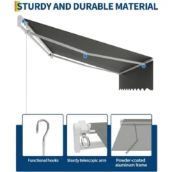 Manual Retractable Awning, Waterproof Sun Shade Patio Awning, Heavy Duty Aluminum Frame, 280g Polyester Fabric, Adjustable Roll Out Awning -Furniture GUEST bbf866d8 a7bb 4ad5 87b0 39d9bfa30905