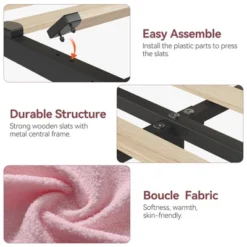 Bed Frame With Storage Headboard, Kids Bed Frame With 2 Drawers, Boucle Upholstered Platform Bed With Bookcase -Furniture GUEST bc33688f 48fb 4969 8a26 706bb6030140