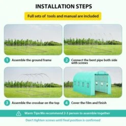 Walk-in Tunnel Greenhouse,Garden Plant Hot House For Outdoors Vegetables Plants,Galvanized Steel Frame Green PE Cover Warm House （6/8 Windows） -Furniture GUEST bcec45fa 2c1f 48ff b2aa ecc90335d702