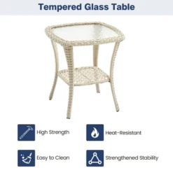 3 Piece Outdoor Patio Set, Wicker Rocking Bistro Set With 2 Swivel Chairs & Tempered Glass Top Table -Furniture GUEST bda575eb a9a3 48cc 8876 872e1ba4ebf7