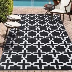 6x9 Outdoor Rug Non Slip - Washable Picnic Rug For Patio, Camping, Beach (Black & White)