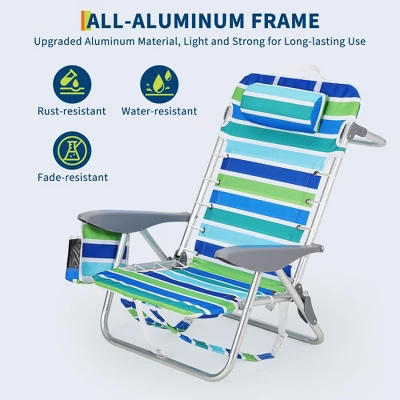 Backpack Beach Chair For Adults 2 PCS, Lightweight Portable Lay Flat Folding Beach Chair With 5 Reclining Positions, Backpack Straps, Phone Pocket 6 Backpack Beach Chair For Adults 2 PCS, Lightweight Portable Lay Flat Folding Beach Chair With 5 Reclining Positions, Backpack Straps, Phone Pocket - Image 4