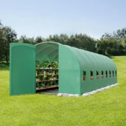 Outdoor Greenhouse - Walk-In Tunnel With 8 Mesh Vents, Swing Door & Roll-Up Door, Reinforced Galvanized Steel Frame & Durable PE Cover -Furniture GUEST be9ba0ca b4be 40da 8f37 86f2e26fec10