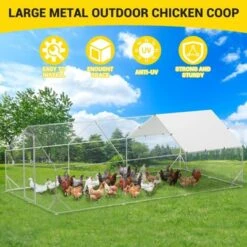 Chicken Coop, Large Metal Chicken Run - Walk In Poultry Cage With Waterproof Anti-UV Cover, Spire Roof For Outdoor Farm Use -Furniture GUEST beb13ef5 060f 4a05 82a7 7b04794961a5
