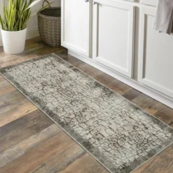Washable Runner Rugs 2x6 For Hallway ¨C Non-Slip Abstract Carpet, Soft Kitchen Entryway Rug, Low Pile Indoor Modern Rug For Bedroom, Camel