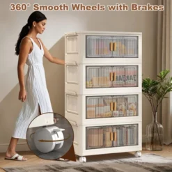 Stackable Storage Bins With Lids, Closet Organizers, Collapsible Storage Bin With Wheels, Plastic Clothes Cabinet Containers For Home Office Dorm -Furniture GUEST c04843eb ec5a 45fc 825a 8f02be86e233