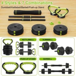 Adjustable Dumbbell And Kettlebell Set, 4 In 1, 66lbs /88lbs Weight Used As Kettlebells, Barbell, Push Up Stand For Home Gym, Green And Black 13 Adjustable Dumbbell And Kettlebell Set, 4 In 1, 66lbs /88lbs Weight Used As Kettlebells, Barbell, Push Up Stand For Home Gym, Green And Black -Furniture GUEST c072d6d3 b93f 4275 90ba 3a9bac9b061d