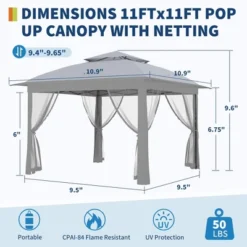 11x11 Pop Up Instant Gazebo Tent For Backyard, Pop Up Gazebo With Mosquito Netting, Outdoor Canopy Gazebos Waterproof With Portable Carrying Bag -Furniture GUEST c19789d0 f716 47fb 965d 240f903706ca