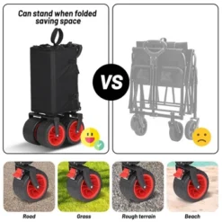 Collapsible Wagon With Wheels, Foldable Shopping Cart With Adjustable Handle, Side Pockets And Cup Holder, All Terrain Wagon For Shopping -Furniture GUEST c1cc98e4 f572 4eba 8770 62c4f093c888