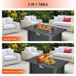 44 Inch Gas Fire Pit Outdoor Firepit Table, 50000BTU Rectangle Propane Fire Table With Cover & Rain Cover For Outside Garden Backyard Deck Patio -Furniture GUEST c1e192fc c073 46a2 883d 038fb96cfb9f
