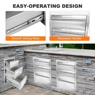 16" W X 21" H X 23" D Stainless Steel Flush Mount BBQ Drawers With Grooved Handle,for Outdoor Kitchen Island Or Patio Grill Station 5 16" W X 21" H X 23" D Stainless Steel Flush Mount BBQ Drawers With Grooved Handle,for Outdoor Kitchen Island Or Patio Grill Station - Image 3