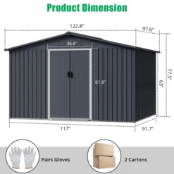 TROPOW 8x10 FT Outdoor Storage Shed, Metal Garden Shed With Lockable Door, And Sloped Roof, Utility Metal Tool Storage Sheds For Backyard, Gray -Furniture GUEST c28244c6 8488 47b3 96ca 825f6ae58b12